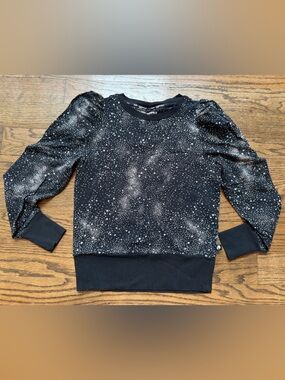 Karl Lagerfeld Paris Star Print Sweatshirt Black XS Puff Sleeve Galaxy Print